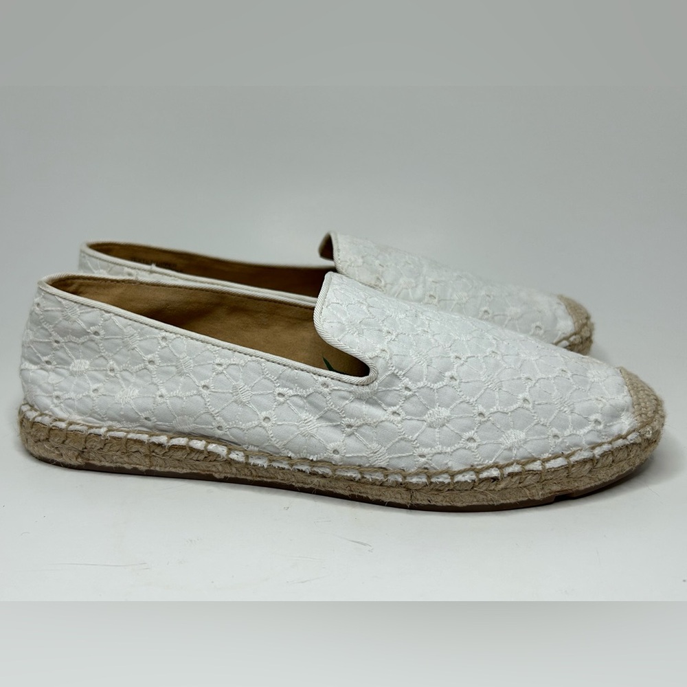 Talbots White Izzy Espadrille Embroidered Canvas Slip On Flat Loafers Size 7M